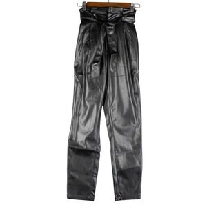 BB Dakota Womens 0 Black Faux Leather Paperbag Waist Pants Goth Cropped Tapered